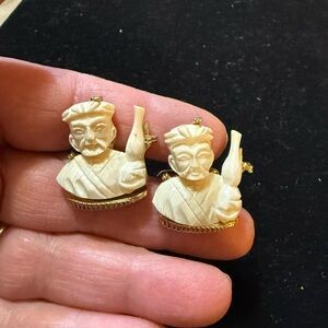 Vintage Swank Arts of the World Carved Chinese Man Cufflinks- Marked